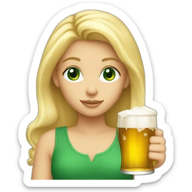 Blond girl Green eyes holding beer sticker
