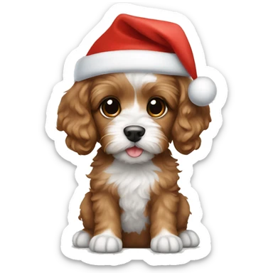 Cavoodle puppy light brown hair with a Santa hat on its head sticker