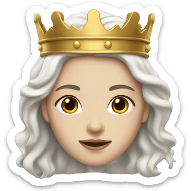 white skinned woman with dark wavy hair and a golden crown sticker