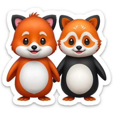 A cartoon  cute one penguin and one red panda  seperste animals note a combination of the animals holding "hands" sticker