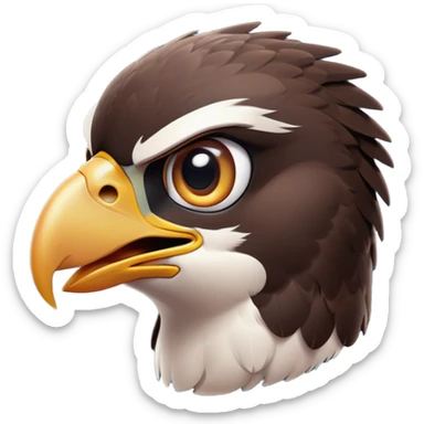 Cinematic Comical Falcon Portrait Emoji, Head tilted dramatically with an exaggeratedly shocked expression, featuring a sharply defined beak and wide, comically expressive eyes full of playful disbelief, Simplified yet hilariously expressive features, highly detailed, glowing with a slightly sassy glow, high shine, dramatic yet playful, stylized with an air of cheeky aerial mischief, soft glowing outline, capturing the essence of a meme-worthy falcon that looks ready to side-eye its way into viral fame! sticker