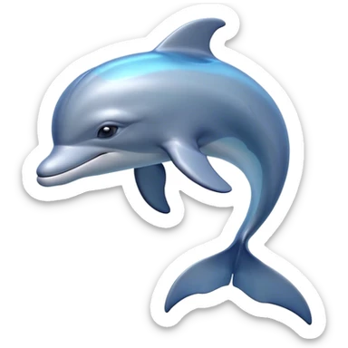 Cinematic Noble Dolphin Portrait Emoji, Poised and graceful, with a sleek, streamlined body of smooth, silvery-blue skin and a gentle, arched dorsal fin, deep, soulful eyes exuding intelligence, Simplified yet sharp and sophisticated features, highly detailed, glowing with a soft, aquatic luminescence, high shine, intelligent and elegant, stylized with an air of oceanic majesty, focused and fluid, soft glowing outline, capturing the essence of a watchful and confident marine guardian that seems ready to leap out of the screen with effortless authority! sticker