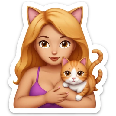 Hot curvy girl with super cute cat sticker