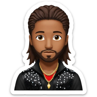 Omarion from B2K with long dark brown hair, black sequin outfit sticker