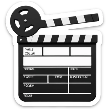 Extremely minimalist black and white movie clapperboard, iOS emoji style with clean simple lines, just the essential elements sticker