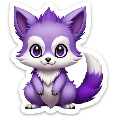  High quality Cute Cool Kawaii edgy Chibi Fur-Sona Purple fur, white belly, white tail tip, Fakemon-creature-animal-vernid-hybrid Full Body, facial markings sticker