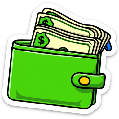 Wallet with dollar bills and savings sticker