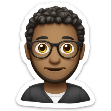 Jew with sidelocks and round glasses holding a MacBook Pro sticker