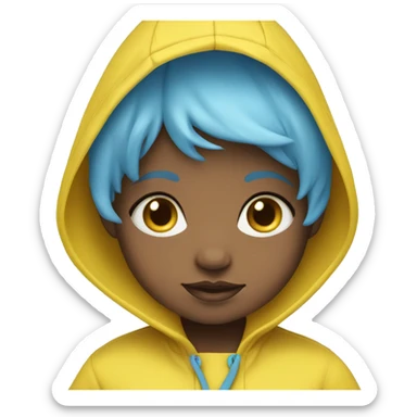 baby girl with blue eyes and sky blue hair wearing yellow raincoat sticker