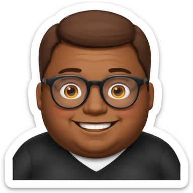 Create a fat emoji man with brown hair and black glasses sticker