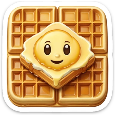 Golden crispy waffle with maple syrup and a square of butter on top sticker