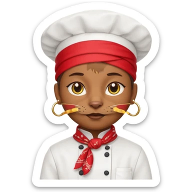 cool cat chef with gold hoop earring and bandana, emoji style sticker
