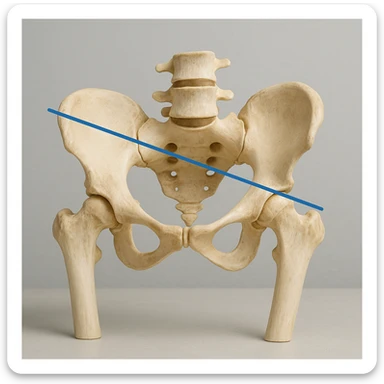 realistic human pelvis tilted, 4K image, anatomical details, marked lateral tilt, front view, clinical atmosphere, neutral background sticker