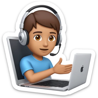 Online course, laptop screen with a person emerging teaching something. Lesson, video course, semi 3D emoji style sticker