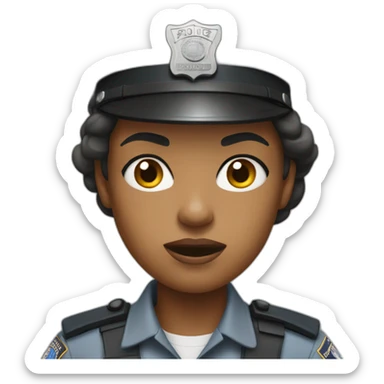angry black police woman in light gray uniform sticker