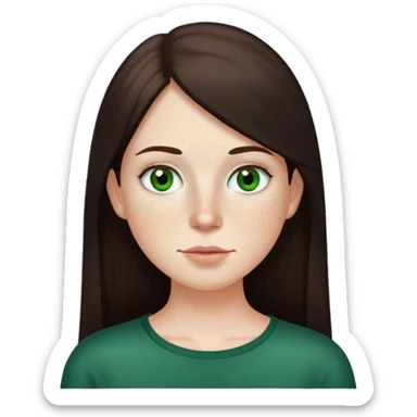 Me with white freckled skin with dark long brown straight hair , green eyes, thin top lip big bottom lip mole on the right side of my chin  sticker