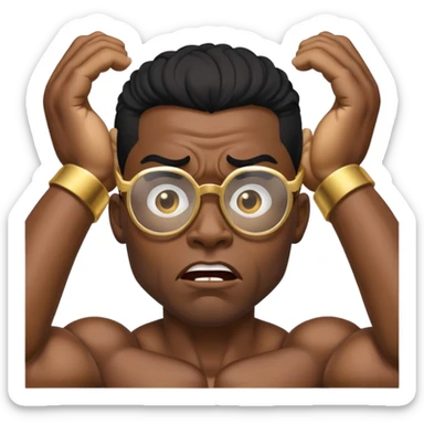black bodybuilder with gold glasses frustrated pulling hair sticker