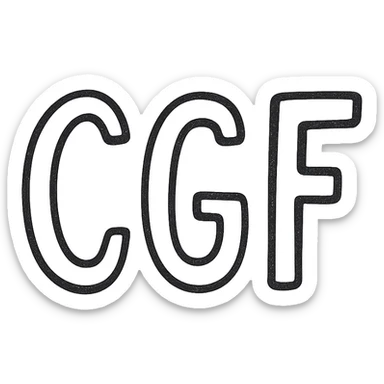 the letters CGF in bold, white, centered on black background, 128x128, no effects, transparent background sticker