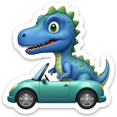 Blue dinosaur driving a car sticker