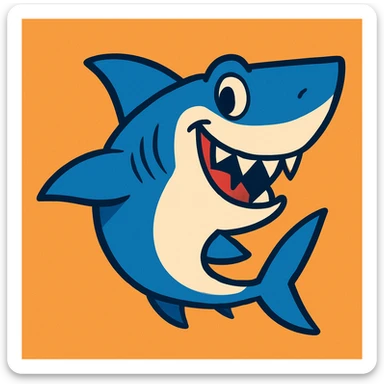 a shark in a playful cartoon style, simple and bold sticker