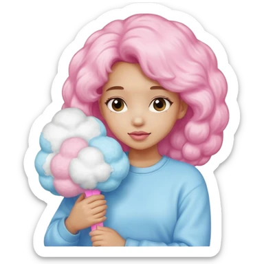 A girl hugging a big cotton candy puff sticker