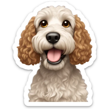 A spoodle breed dog with curly brown short hair  sticker