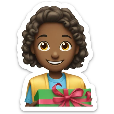 Smiling children opening presents sticker