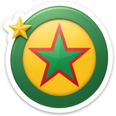 Red background with a green bonded cricle in the middle that inside the green bonded circle is yellow and inside the yellow there is a red star that its edges touches the green bonded circle , its a flag sticker