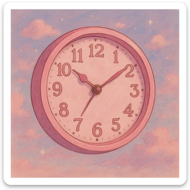 aesthetic pink clock in ghibli style, dreamy and whimsical with subtle background sticker