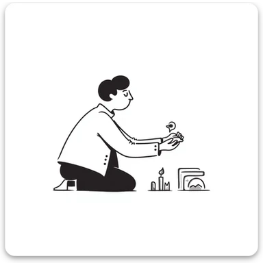 hand-drawn doodle of a perfectionist organizing objects in a straight line, neat and tidy, with text 'perfectionniste' sticker