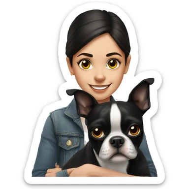 black boston terrier with girl sticker