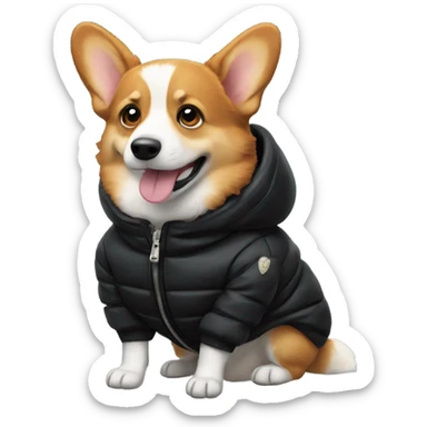 corgi wearing a black puffer jacket sticker
