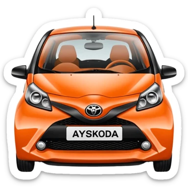 Make an emoji of an orange Toyota aygo that says “when I grow up I want to be a ŠKODA” sticker