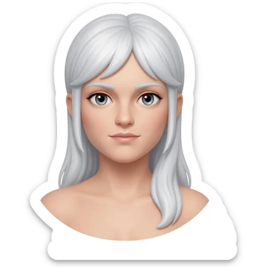 Artemis from Greek Mythology with grey eyes, long white hair, silver sticker
