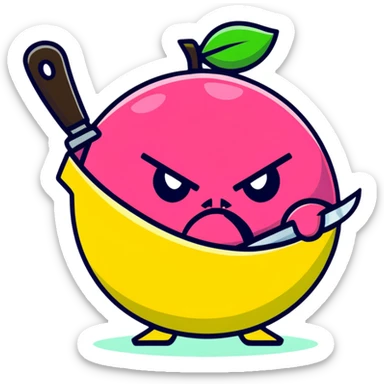 pink angry lemon with a knife sticker