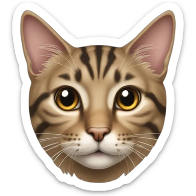 Cat Breed Tabby Ears Slightly pointed and sharp in shape Eyes Large and intense, with a strong gaze Whiskers Very long Chin Sharp with distinct lines sticker