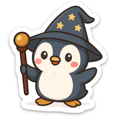 Remove the background so the penguin wizard is on a transparent background. sticker