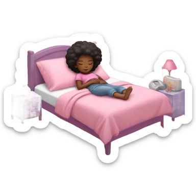Black girl sleeping in a pink hello kitty bed sticker