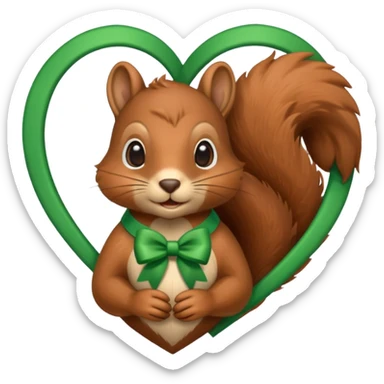Squirrel in a heart with a green ribbon sticker