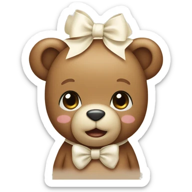 Cute teddy bear with a cream bow sticker