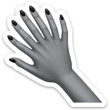front angle view of a grey colored arm and hand reaching out with black nails sticker