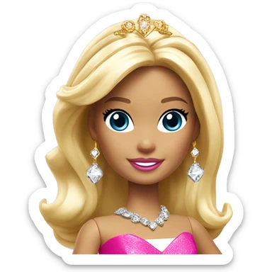 barbie princess charm school, hot pink diamond, gold tiara, white blonde sticker
