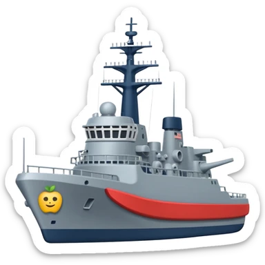 A flat 2D vector emoji of a grey Navy warship, Apple iOS emoji style, simple shapes, solid colors, minimal detail, no gradients, no 3D effects, white background. sticker