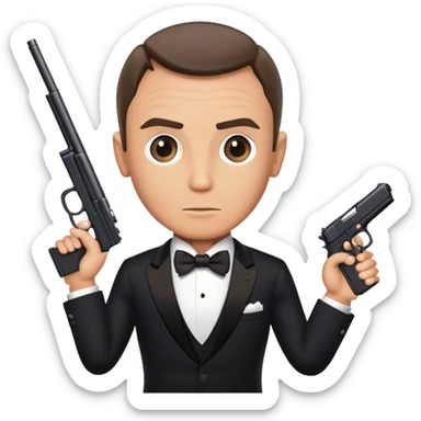 James Bond in tuxedo with gun, secret agent sticker