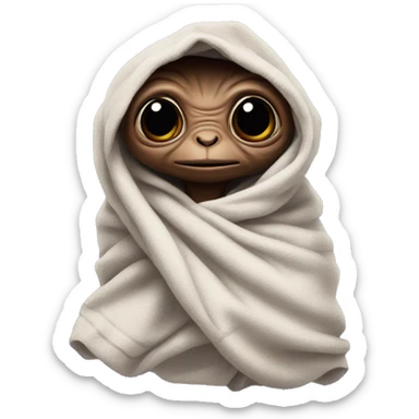 E.T. wrapped in a blanket like a baby sticker