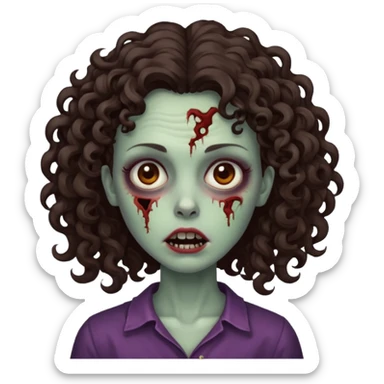 zombie woman with curly, slightly voluminous dark brown hair  sticker