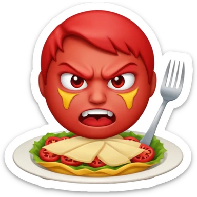 Angry emoji that’s eating a lot of food sticker