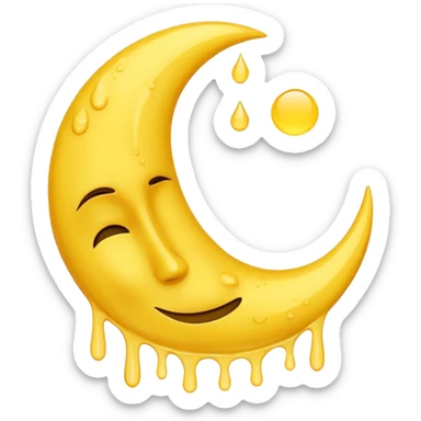 Melting waning crescent moon without any face and should in yellow colour sticker