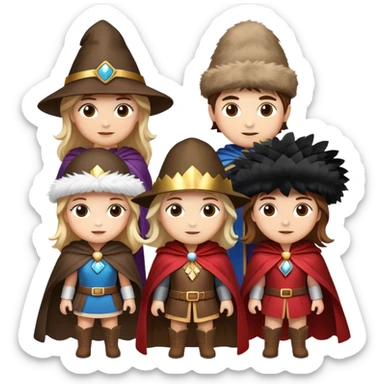 3 girls and 1 guy as the 4 musketeers with feathered hats and capes sticker