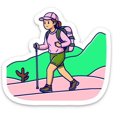 woman hiking wearing light pink clothes sticker